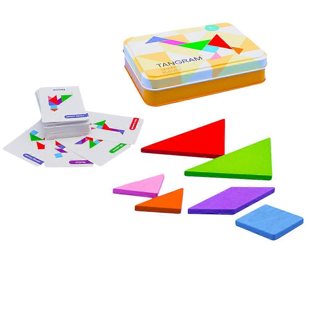 Children Tangram Toy Wooden Tangram Jigsaws for Kid 2Sets Assorted Color
