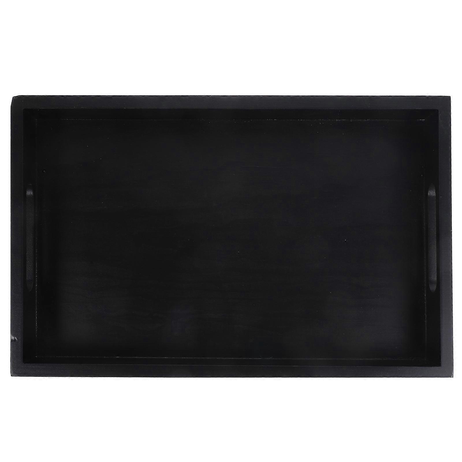 Wood Tray Rectangular Tea Tray for Serving 2Pcs Wood Material Black