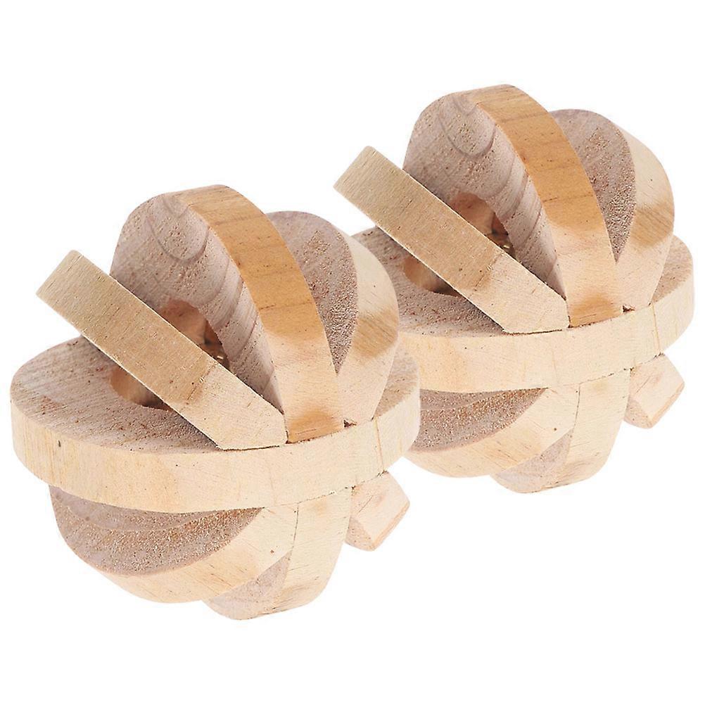 Wooden Hamster Chew Toy Ball Shaped Rabbit Molar Toy with Bell 4Pcs