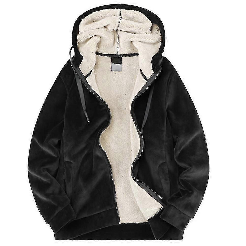 Uomo N Fleece Foderato Tinta Unita Felpa con Cappuccio Plus Cashmere Cotone Imbottito Giacca