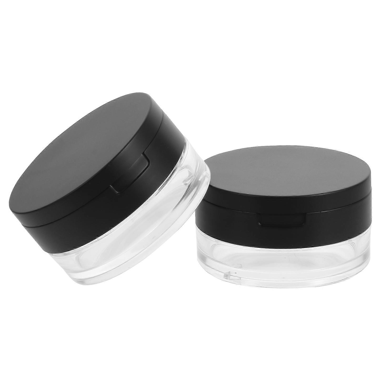 Mini Empty Loose Powder Bottle Ideal For Daily Use Black Round Lid With Mirror Compact Design 2Pcs