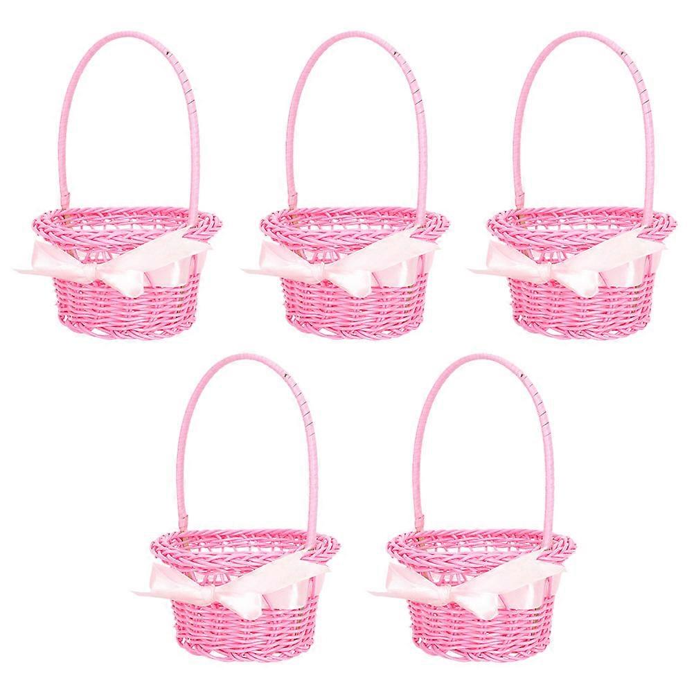 Woven Flower Basket 15Pcs Pink and Practical Rattan Basket with Handle for Storage Use