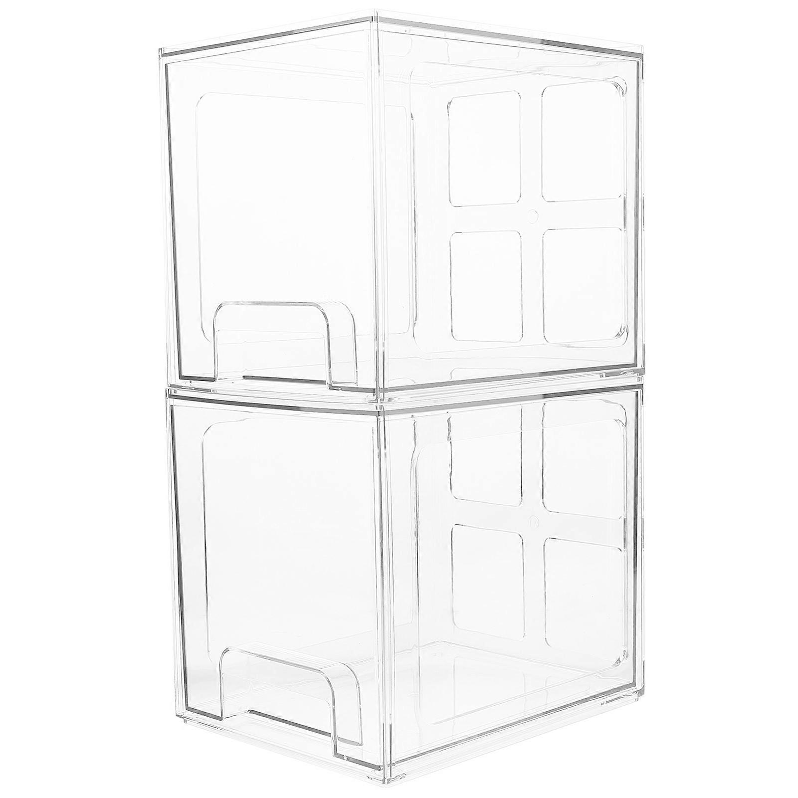 Plastic Storage Container for Desktop Use and Cosmetic Organization in Clear Color Featuring 2Pcs Design