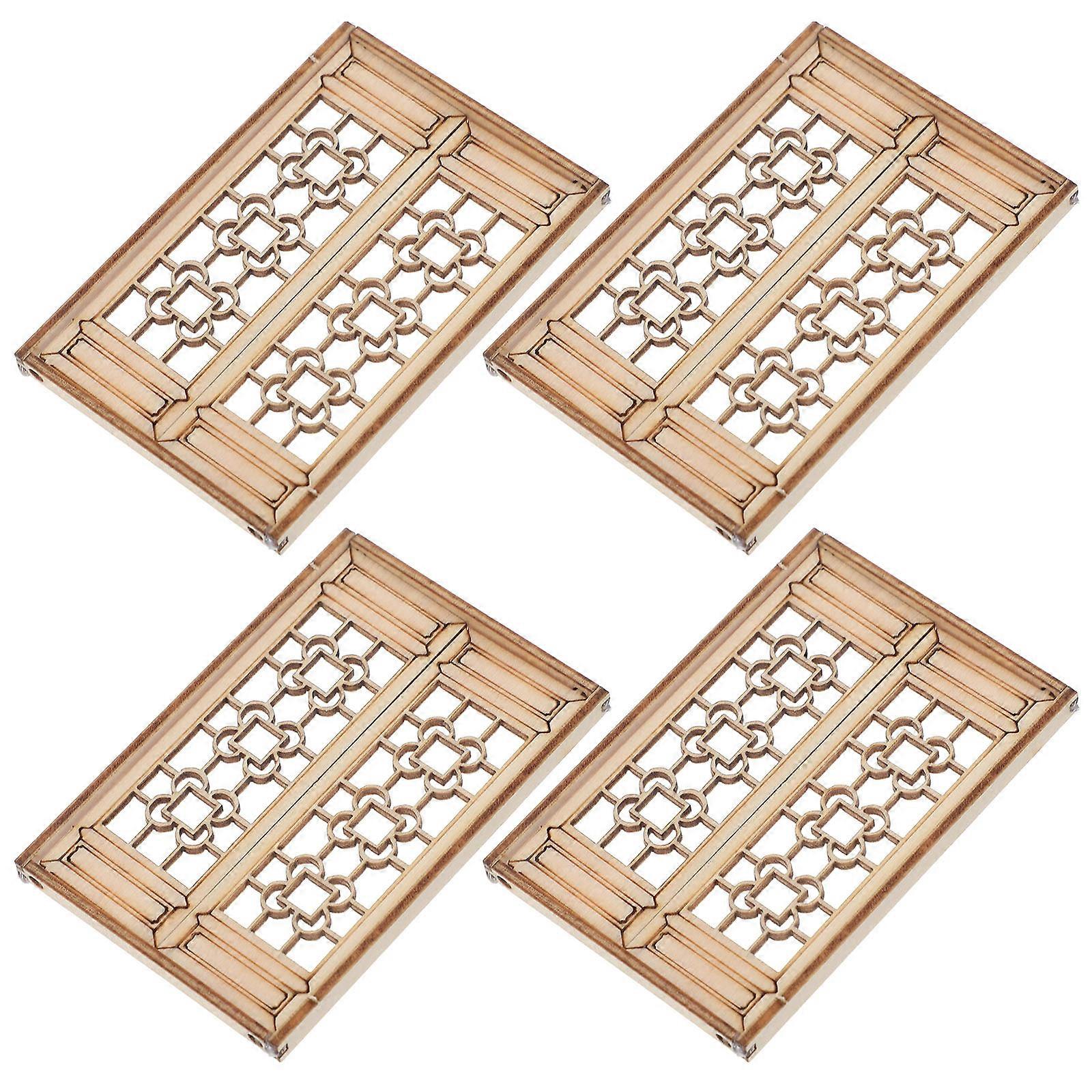 Wooden Dollhouse Miniature Windows Model For Architectural Model Making Engraving Technology 12 Pcs Khaki Color Perfect For Collectors