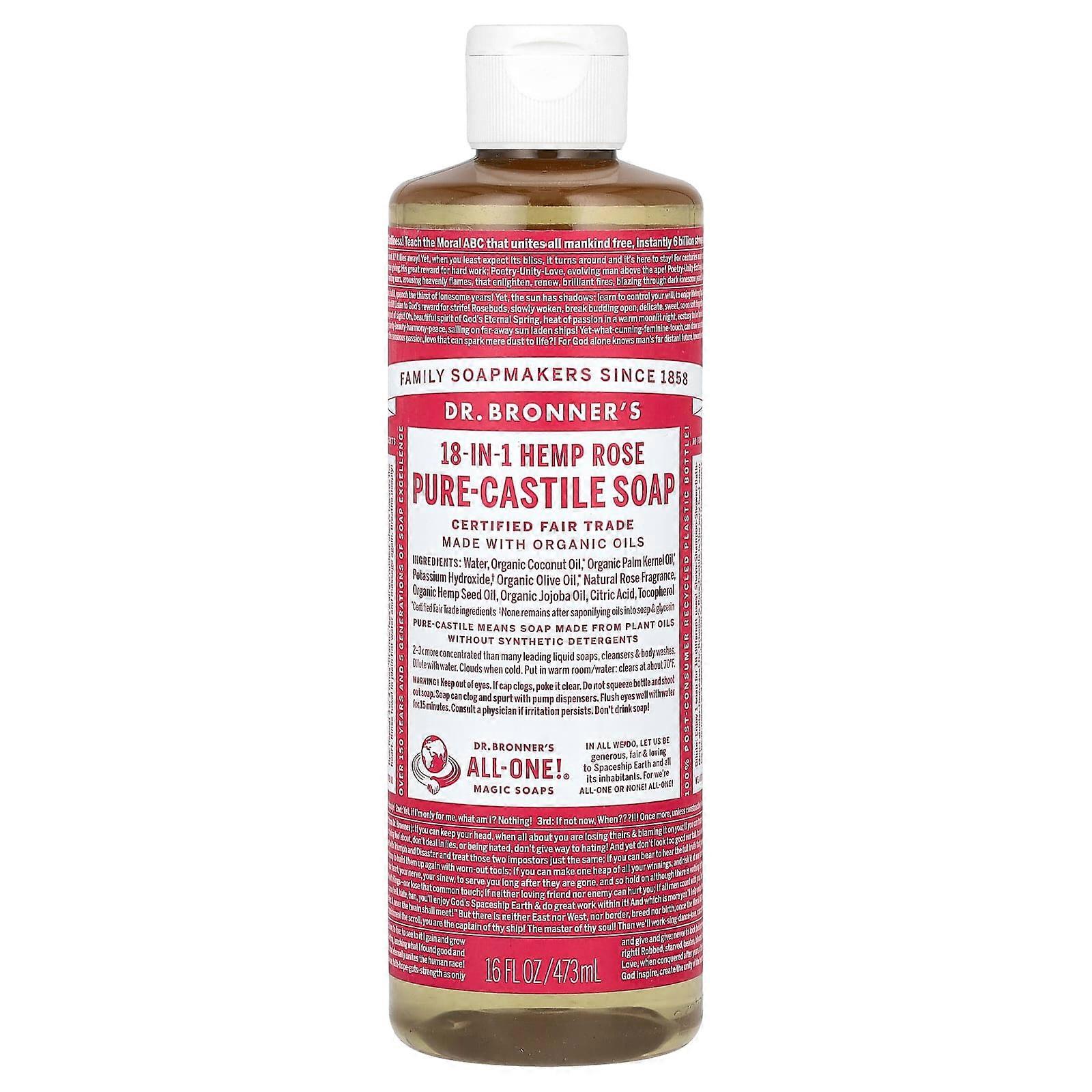 18-in-1 Hemp Pure-Castile Soap, Rose, 16 fl oz (473 ml)
