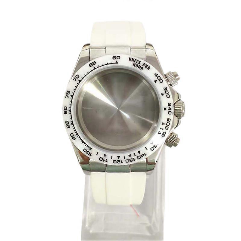 39mm Quartz Watch Components for VK63 Movement - Steel Case Rubber Strap Sapphire Crystal Solid Back