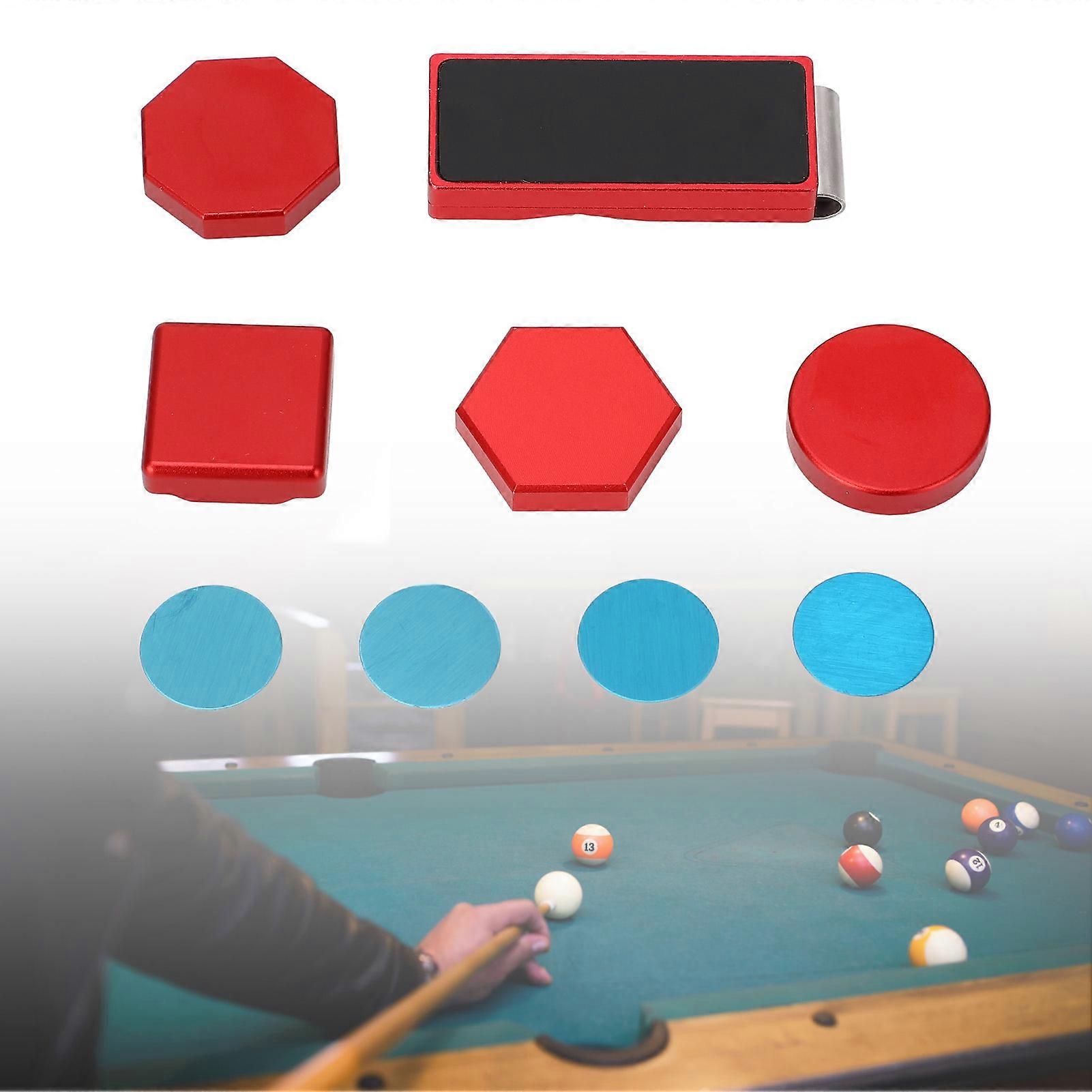 4PCS Magnetic Pool Cue Chalk Box with Clip Mini Portable Billiard Chalk Case Hexagonal Octagonal Round Square Shapes Red 
