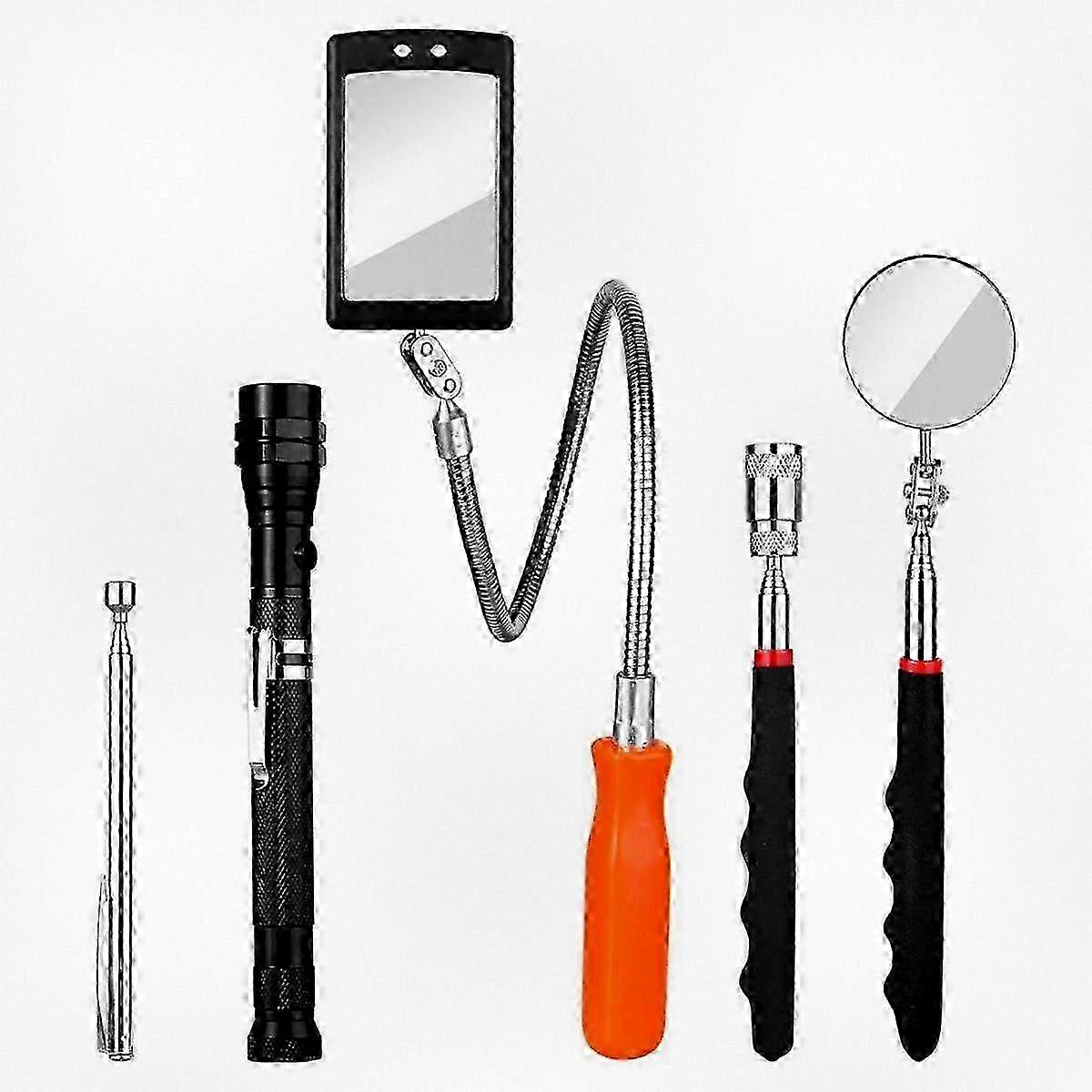 Extendable Magnetic Pickup Tool Kit with LED Light and 360 Swivel Inspection Mirror for Mechanical Work
