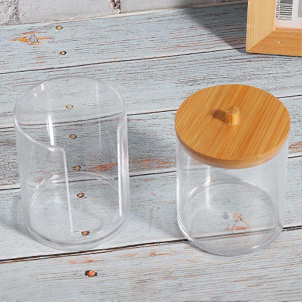 2 in 1 Transparent Seasoning Jar Cotton Swab Storage Box Desktop Organizer with Bamboo Cover2 in 1SH
