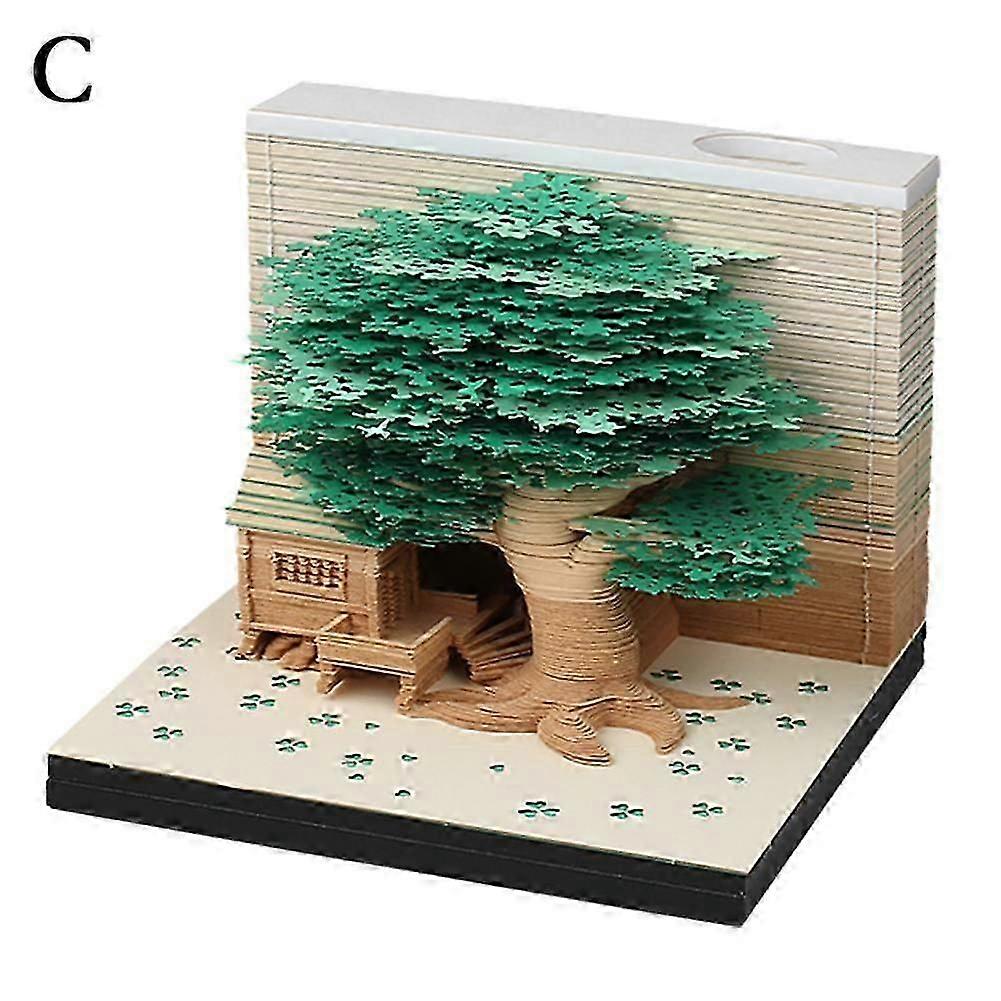 3D Memo Pad with Lamp Bookshop, Paper Carving Art Note Pad Paper Card Craft