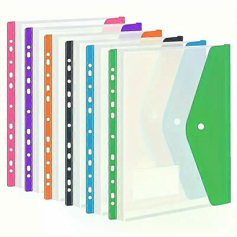 6 pcs Plastic envelope with adhesive snaps & 11 holes file folder expansion bag for 2/3/4 ring file bag and A4 school bag file b