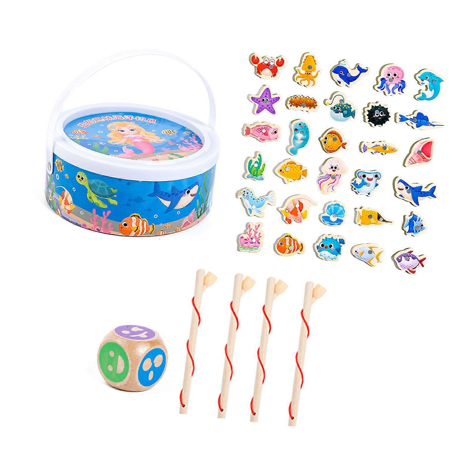 Portable Wood Magnetic Fishing Set for Toddler Encourages Cognitive Growth and Imaginative Play with Ocean Theme Multicolor