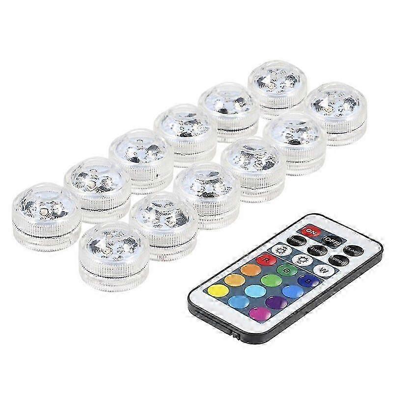 12-piece mini IP68 waterproof RGB LED dive lights with remote - ideal for UK pool parties and underwater illumination