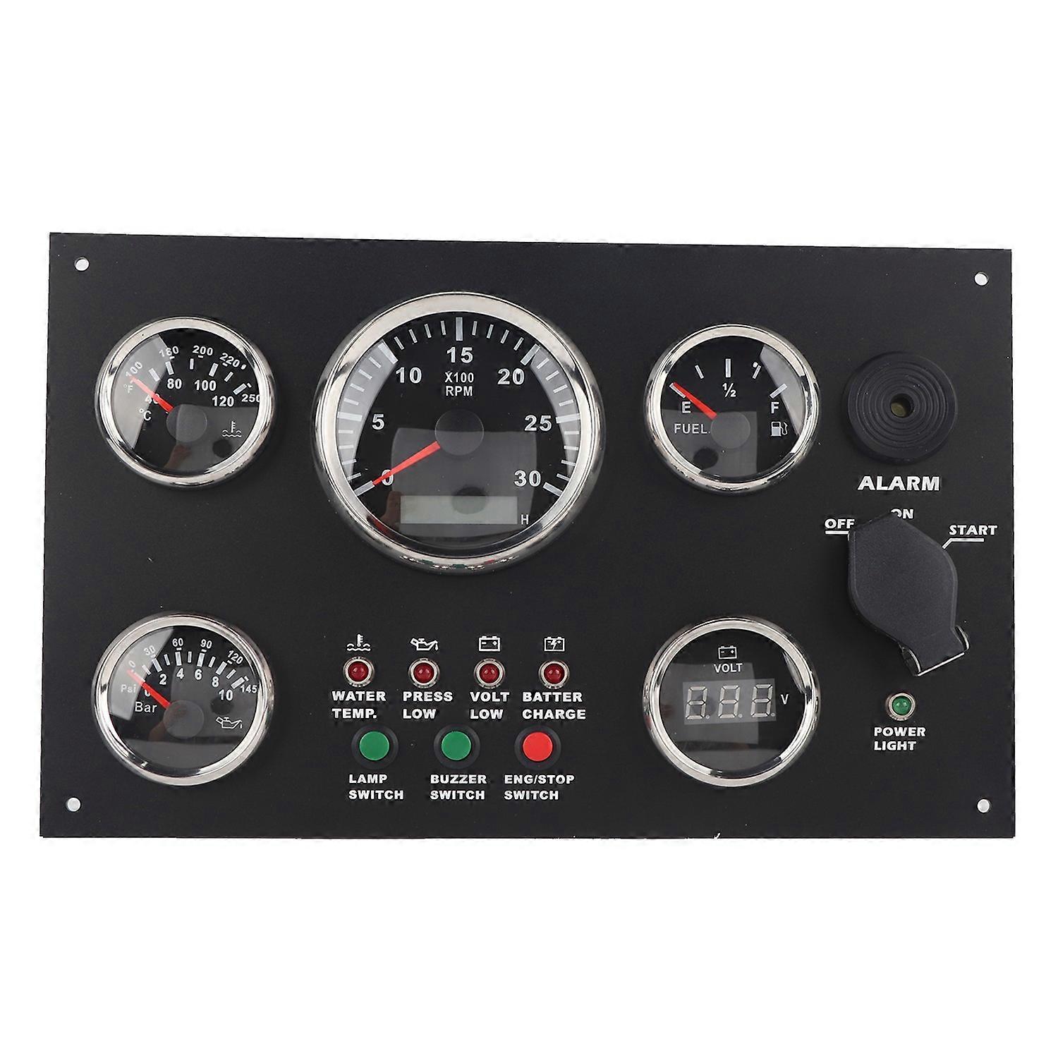 24V Gauge Cluster Oil Pressure Level Water Temperature Voltage Display with Ignition Keys