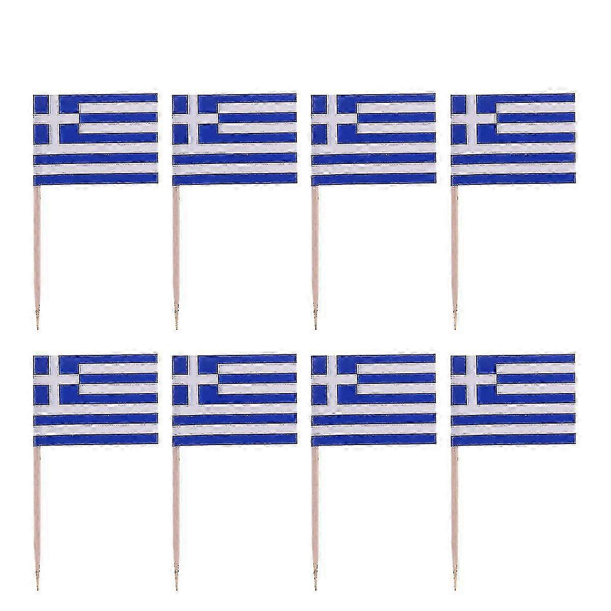 100pcs خشبية العلم المسواك اليوم الوطني الديكور كب كيك تويبرز الغذاء المسواك (اليونان)