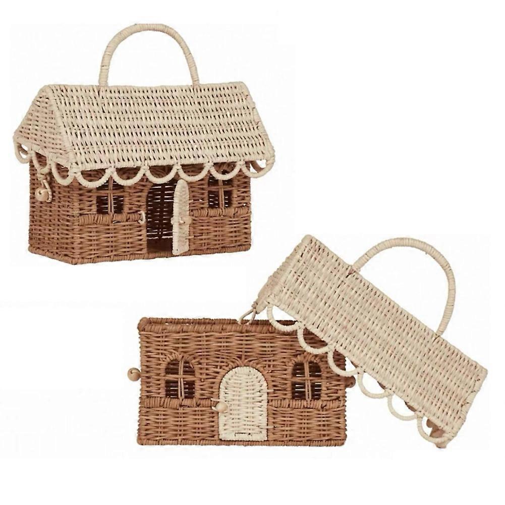 2pcs Small House Rattan Baskets, Year Baskets, Packaging Boxes, Candy House Woven Bas