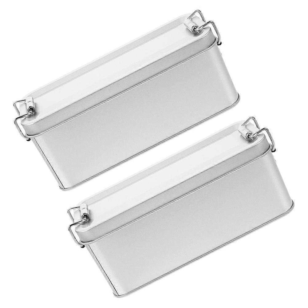 Rectangular Tinplate Box for Storage with Buckle 2Pcs Metal Cookie Containers