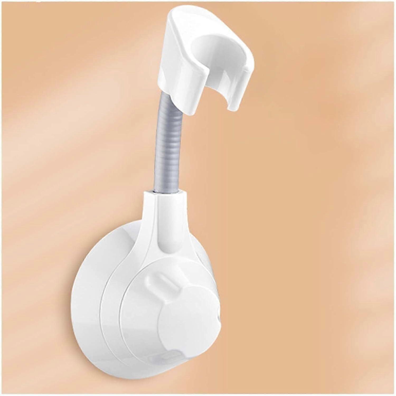 Handheld Shower Head Holder with Adjustable Angle, Waterproof Suction Cup Wall Mount Bracket, Removable White Shower Hose Support