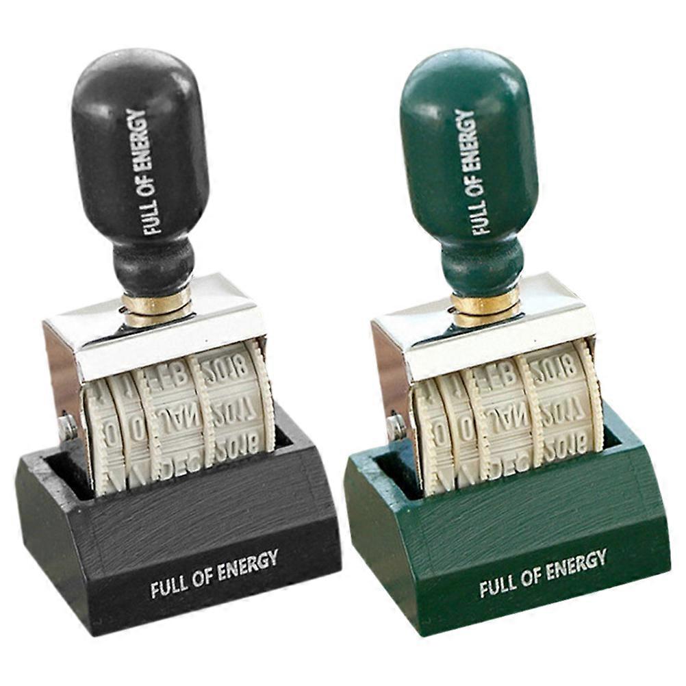 Date Stamp Vintage Roller with Wooden Handle for Card Making 2Pcs Set