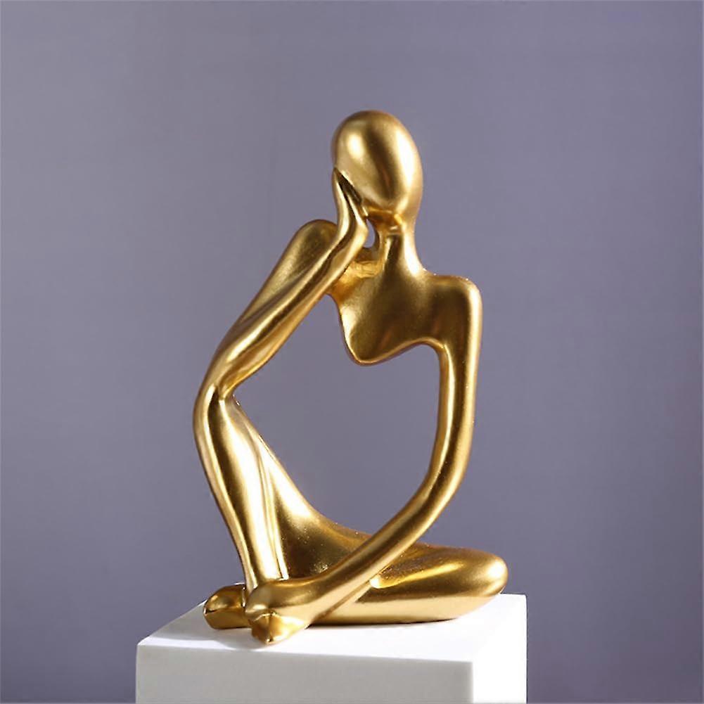 Gold Thinker Statue with Elegant Gold Finish, Modern Abstract Resin Sculpture for Home and Office Decor