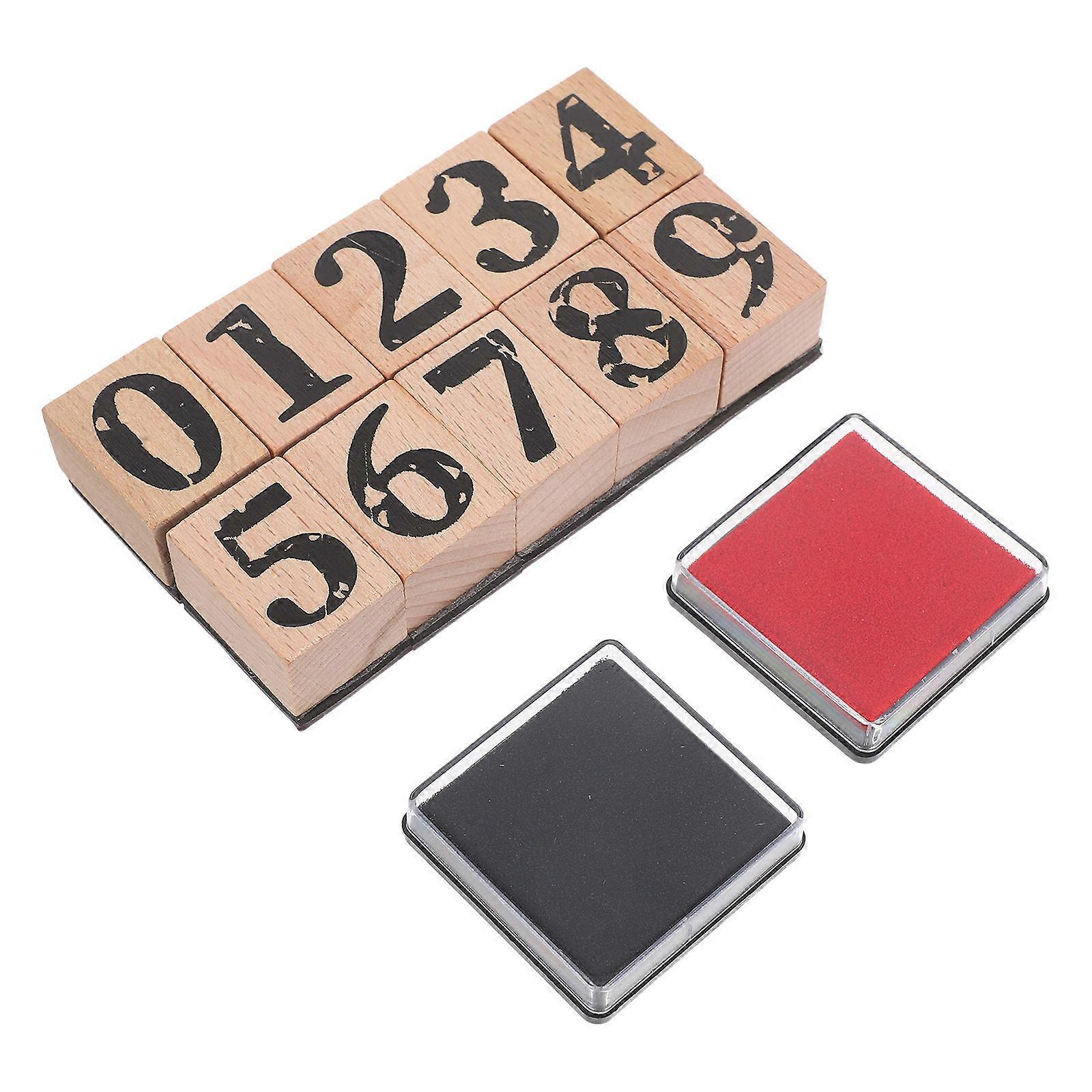 Wooden Number Stamp Set for Scrapbooking 1Set with Colored Ink Pads