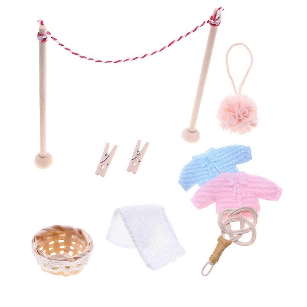 Miniature Clothesline Accessories Dollhouse Laundry Rack for Drying 1Set