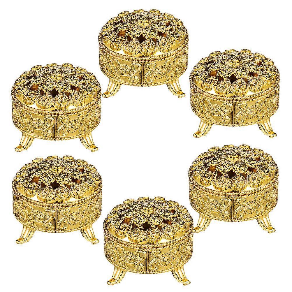 Elegant Round Wedding Candy Boxes Golden Containers for Candy 6Pcs with Lid