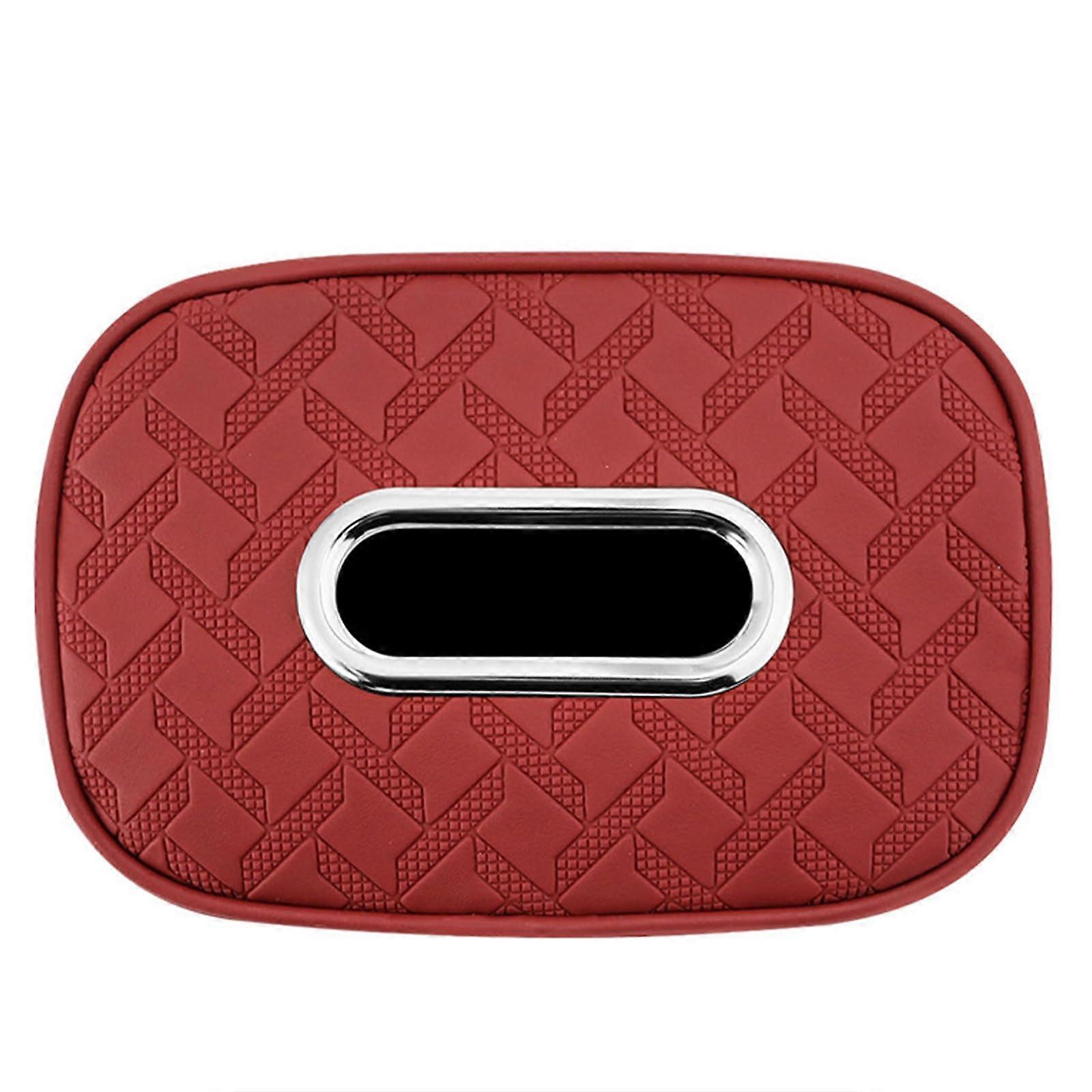 Car Tissue Holder Compatible with Sun Visor and Headrest PU Leather Black and Red Easy Strap Install
