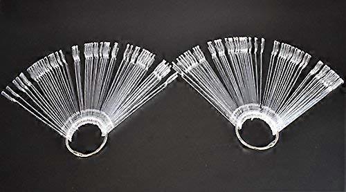 2 Sets Nail Display Tips 100pcs Clear Fan Shape Nail Art Practice Sticks with Split Ring Holder