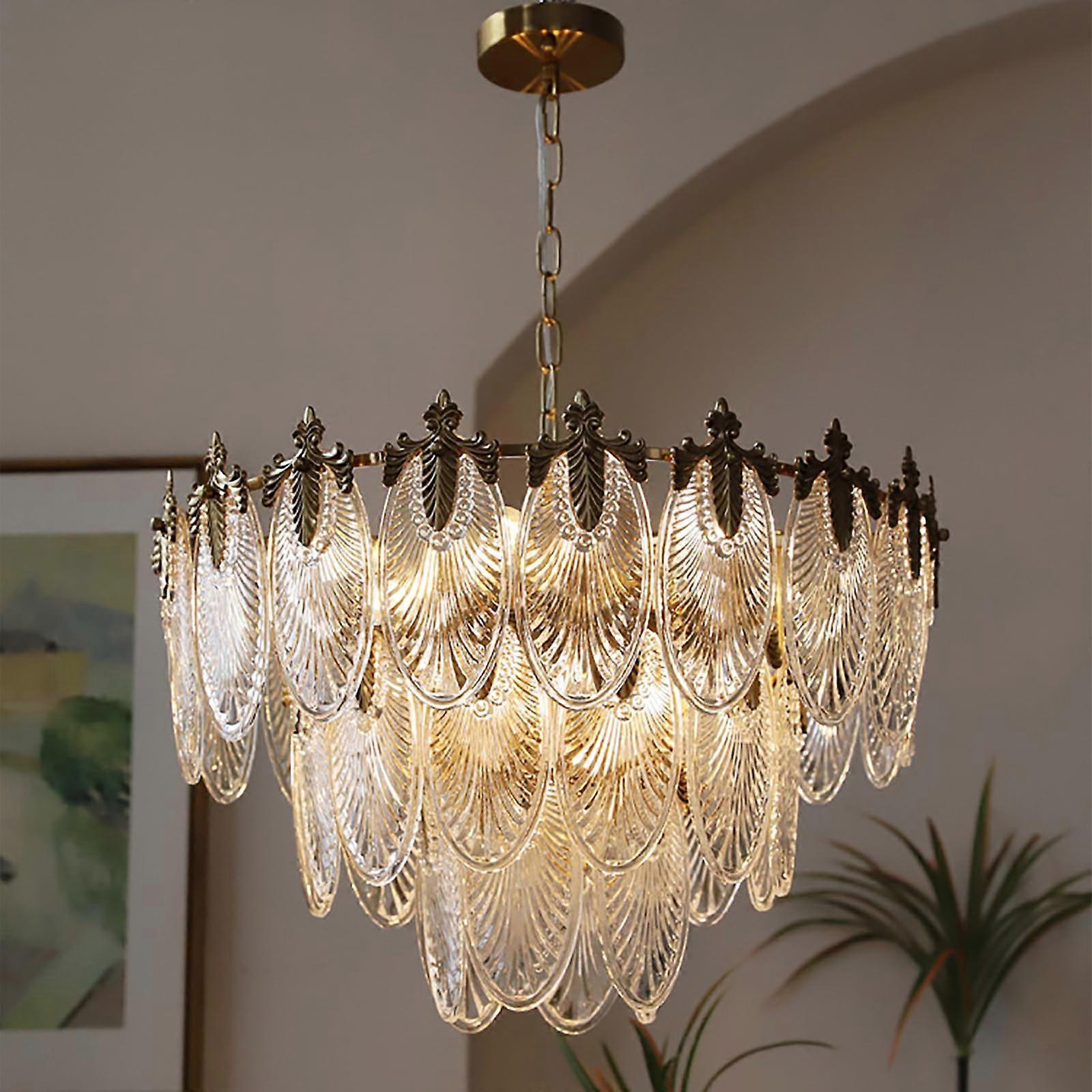 Crystal Chandelier 3Tier Brushed Brass 9Light Gold Pendant for Dining Room and Living Spaces