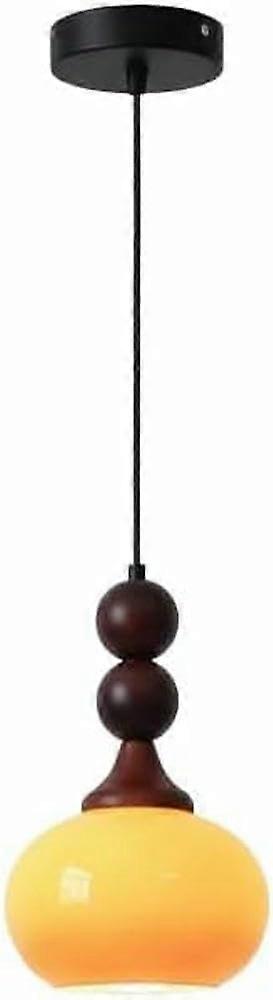 Orange Gradient Glass Pendant Light Nordic Handblown Wood Accent Hanging Lamp Adjustable E27