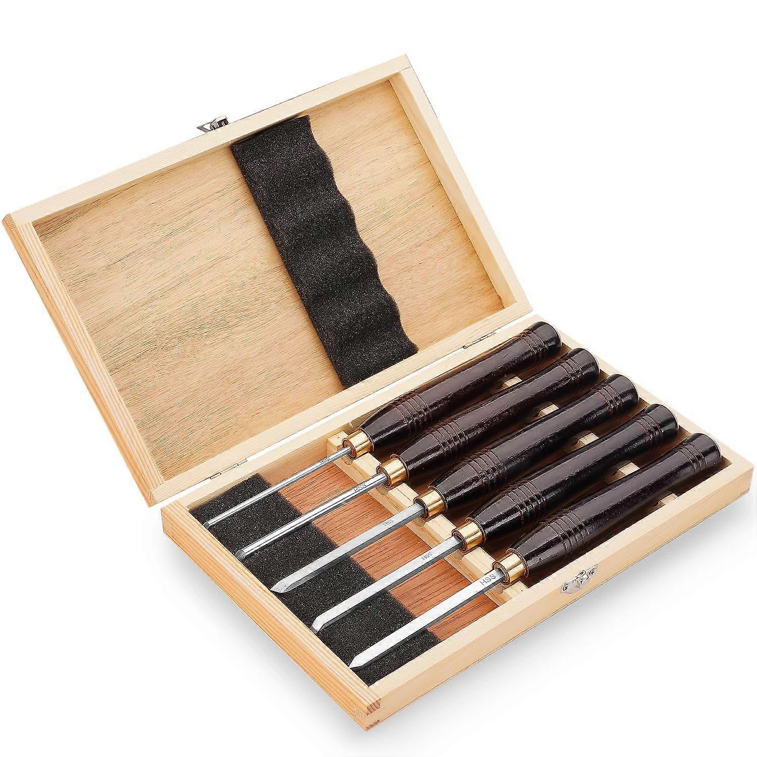 Mini HSS Wood Turning Tools Lathe Chisel Set of 5 pcs with Wooden Box for Precision Pen Turning