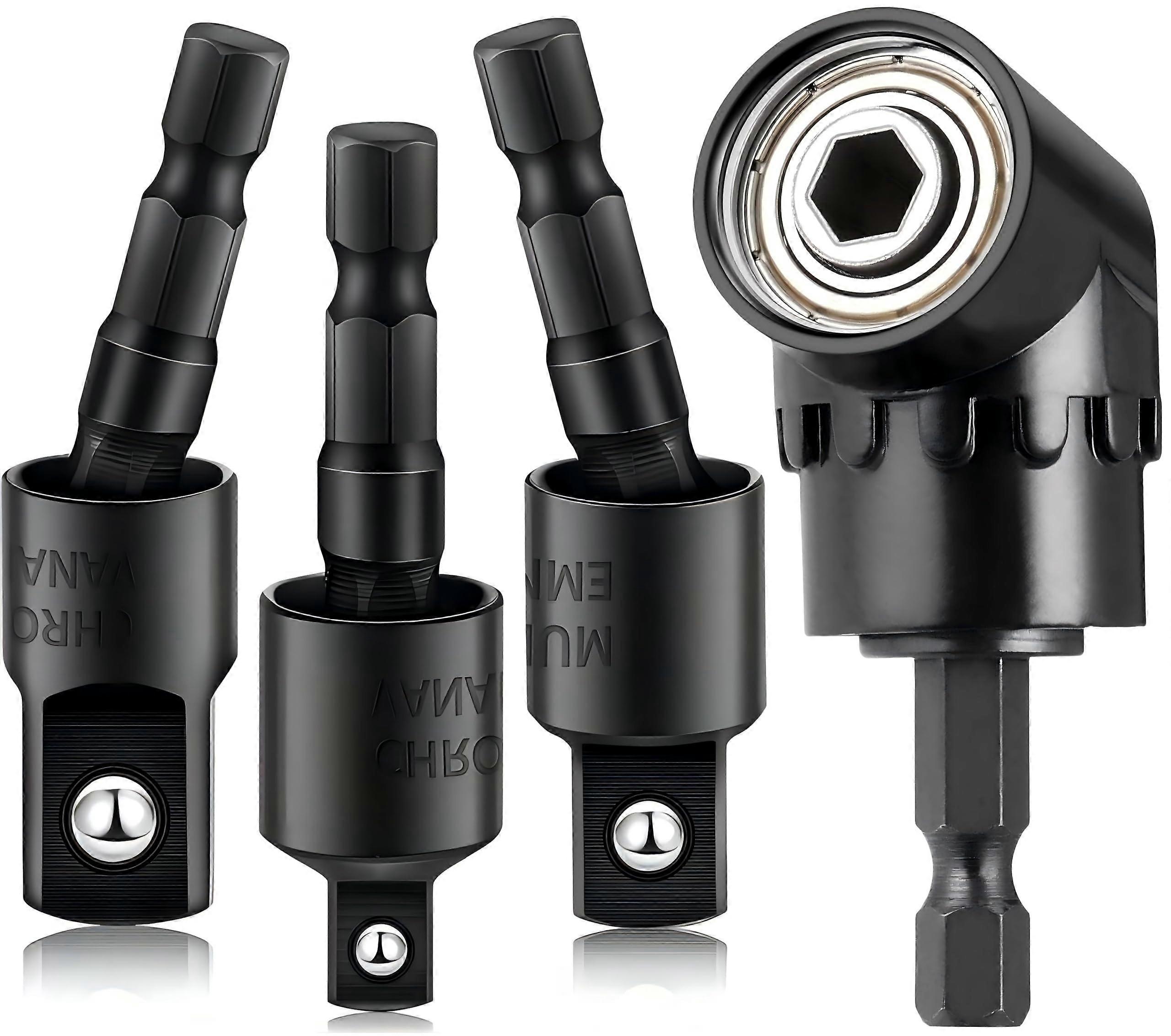 Right Angle Drill Attachment 105° Driver with 360° Rotatable Magnetic Socket Adapter Set 3Pcs