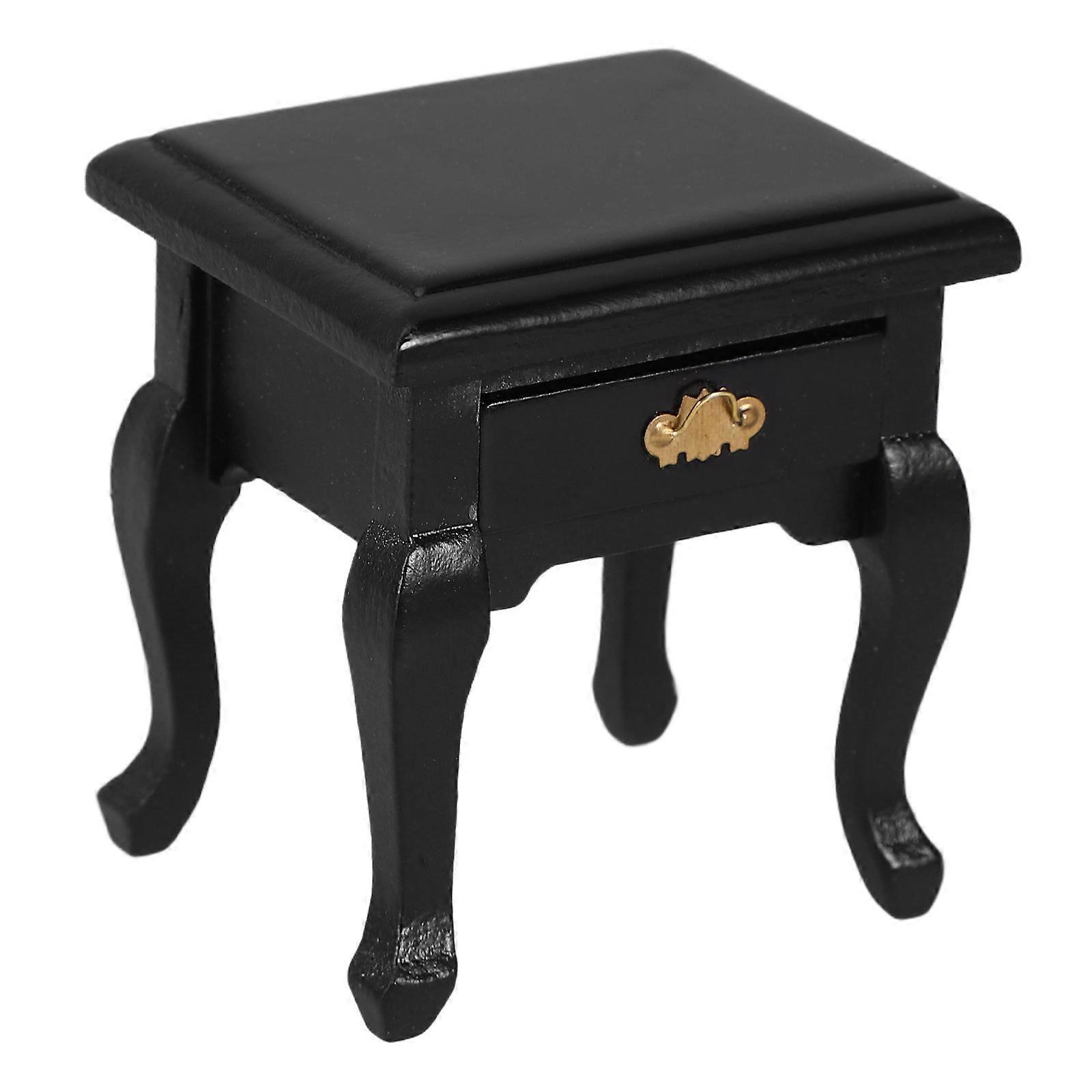 Miniature Bedside Table for Decoration Black Wood Night Table 3Pcs Set