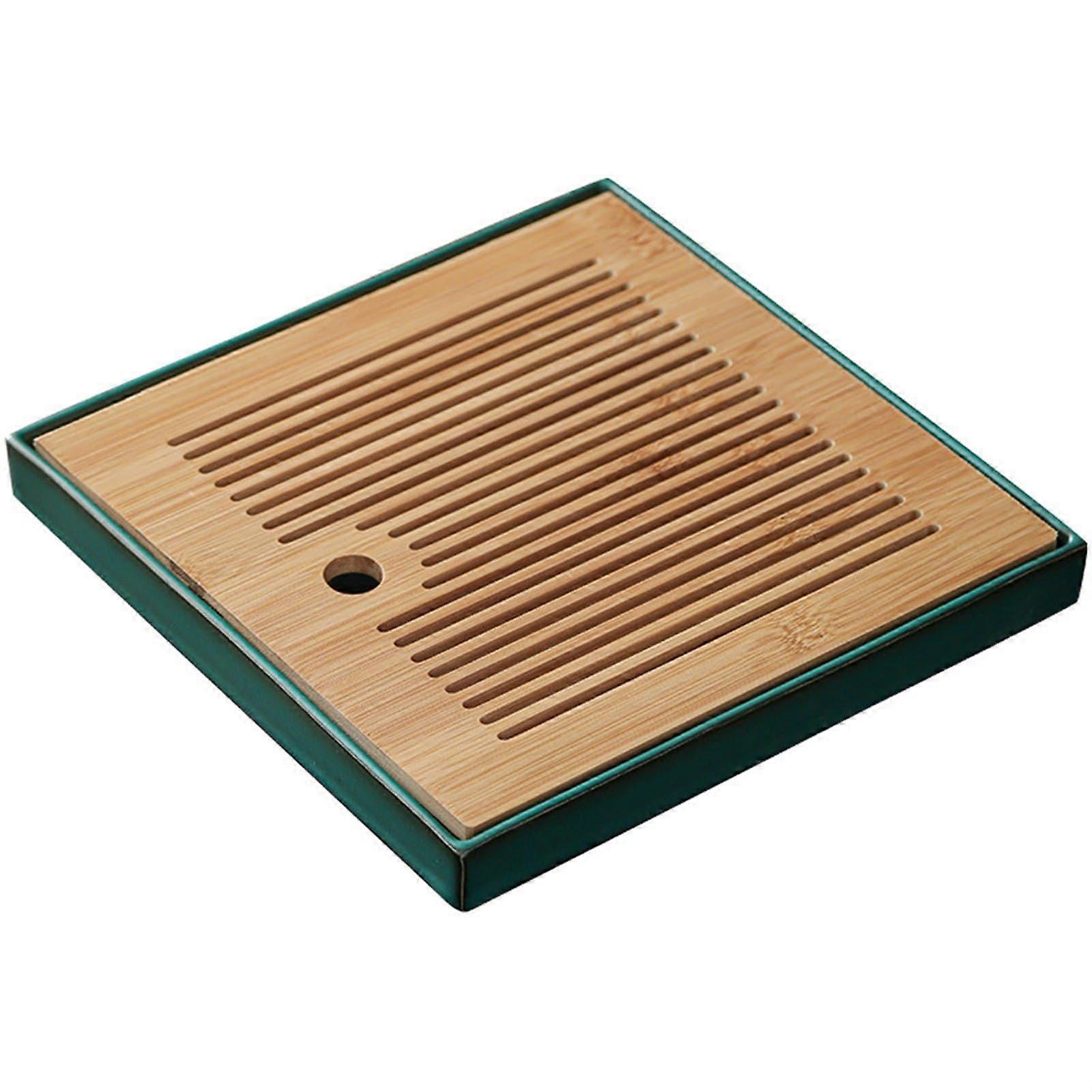 Kung Fu Tea Tray with Hidden Water Tank, Ceramic SpillProof Design for Home and Office 25x25cm