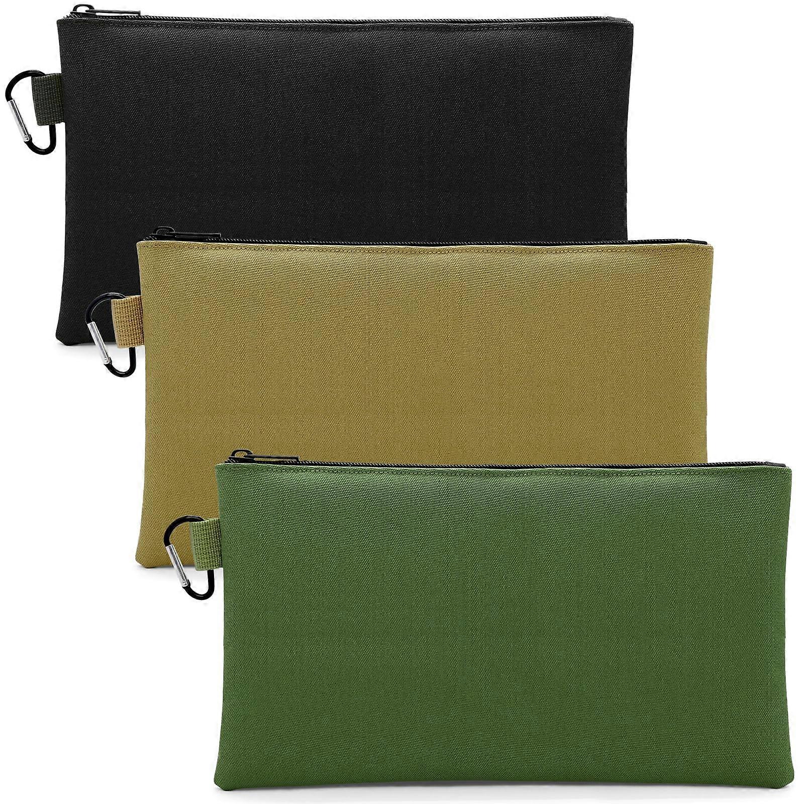 3 Pack Waterproof Canvas Tool Pouch Set with Carabiner, Heavy Duty Zipper, MultiColor Storage