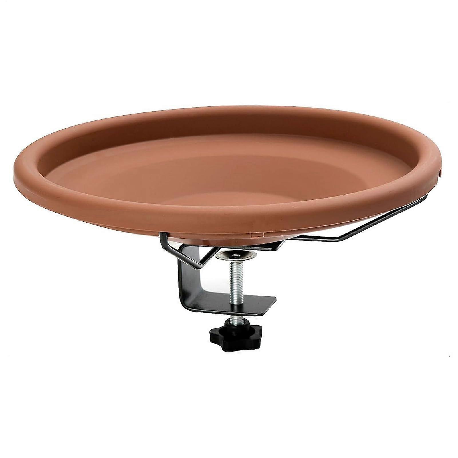 Deck Mounted Bird Bath with Adjustable Balcony Clamp, Rustic Stone Texture, Removable Outdoor Bowl