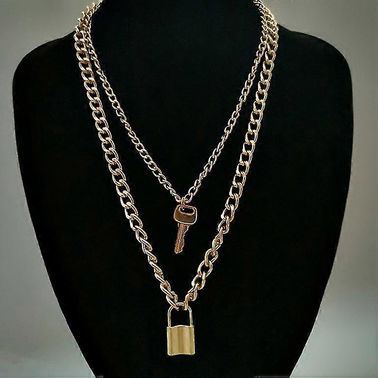 Double Chunky Chain Padlock Necklace