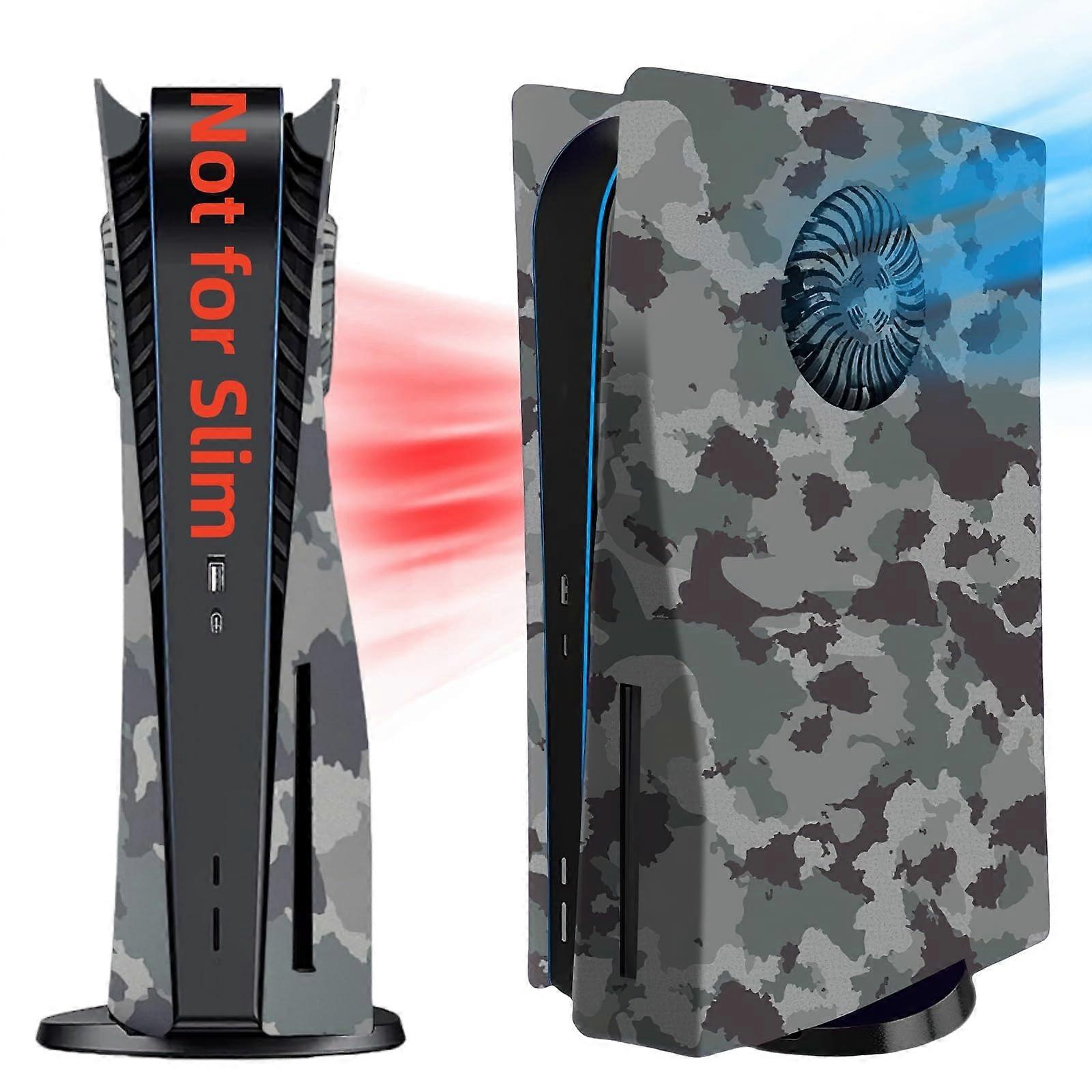 Gray Camouflage Disc Edition Shell Replacement Faceplates with Cooling Vent and Impact Protection for PS5