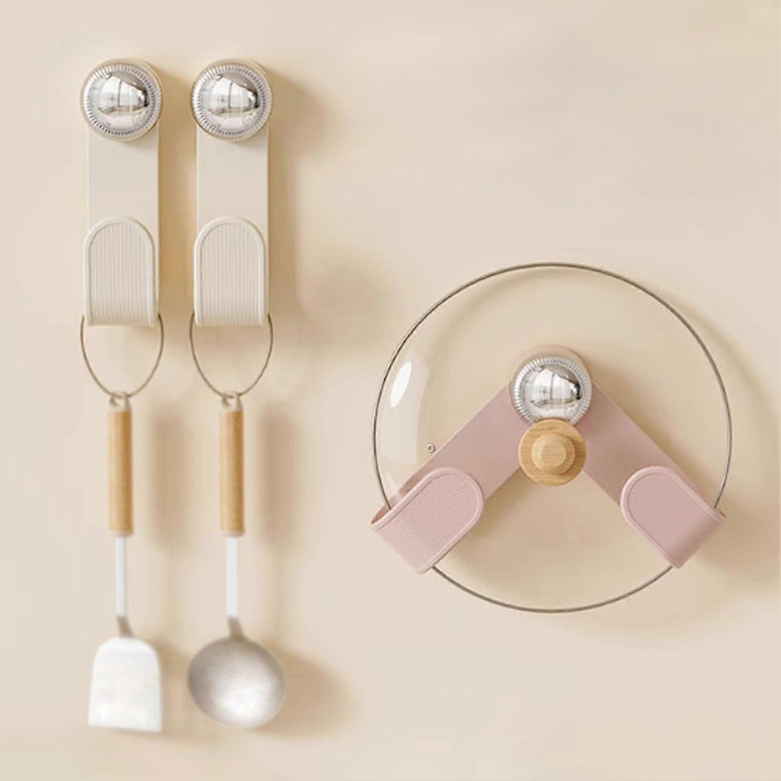 Adjustable Wall Mounted Pot Lid Holder with Suction Cup, SpaceSaving Kitchen Lid Rack, 2Pcs Pink