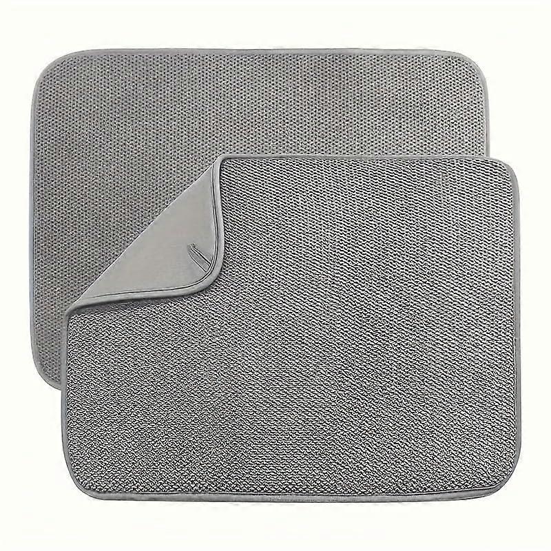 Large Microfiber Dish Drying Mat for Kitchen Counter, 16 Inch Absorbent NonSlip Pad, Gray