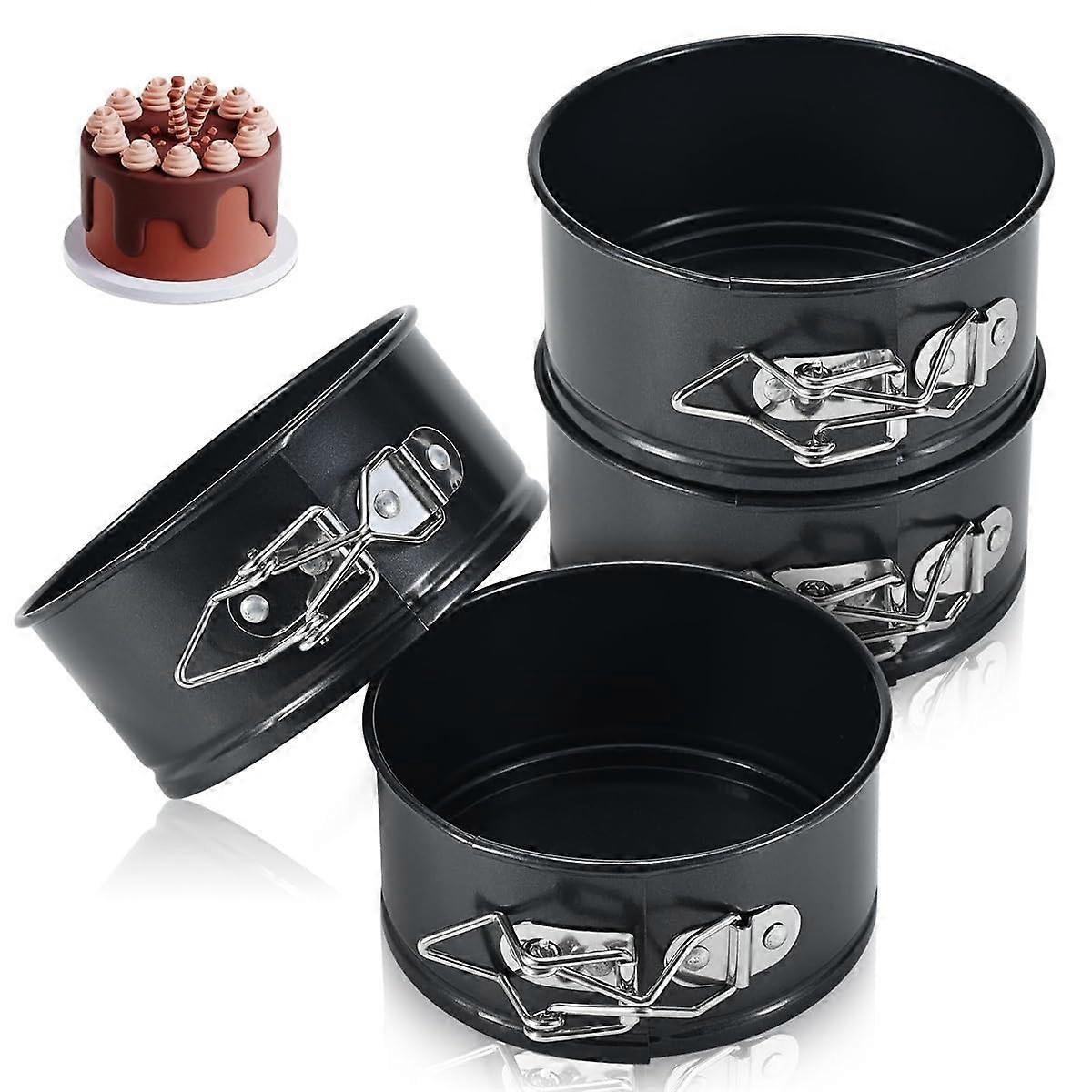 10cm Mini Springform Cake Pan Set 4 Pack NonStick Leakproof Round Removable Bottom Baking Pans