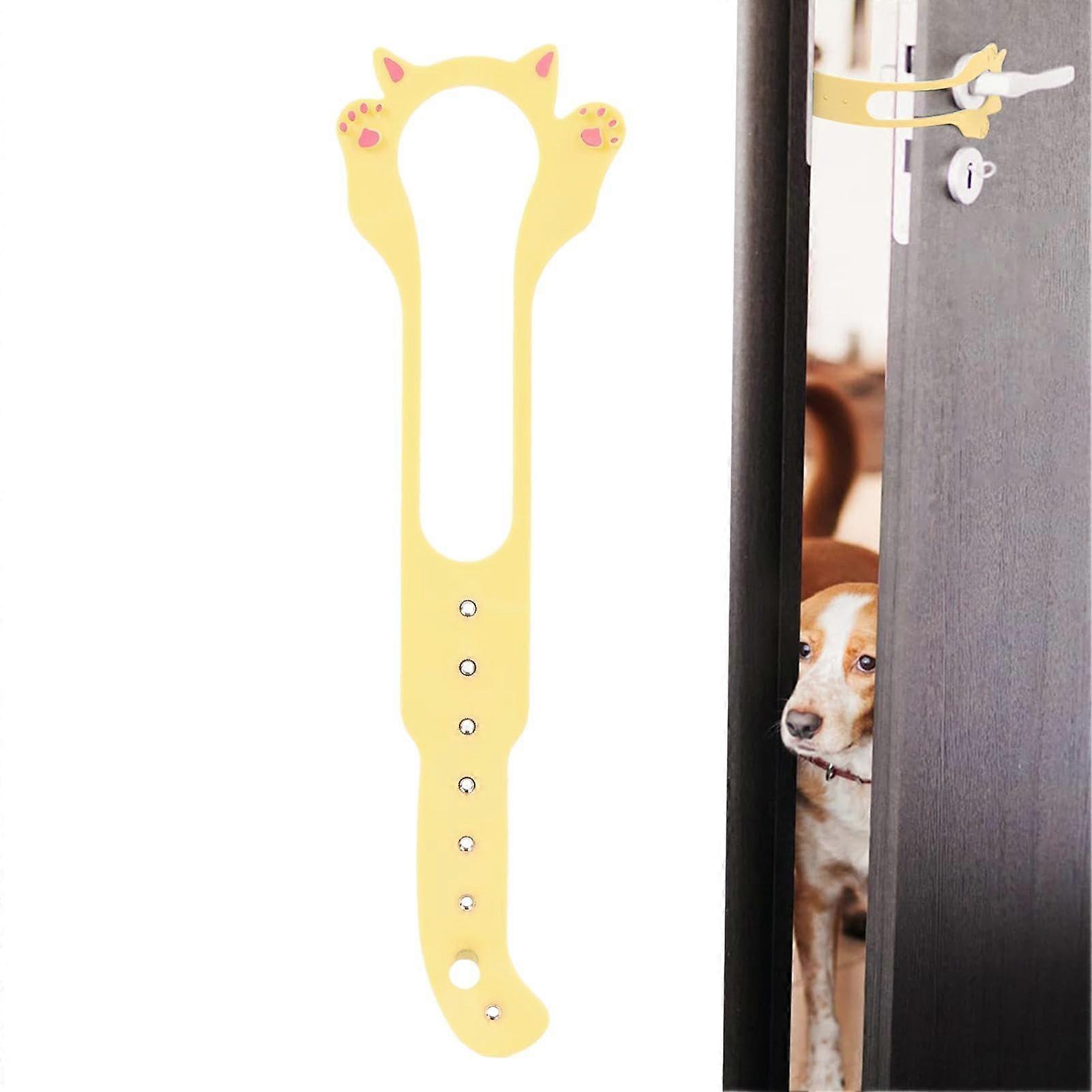 Cat Door Latch Adjustable Pet Gate Strap for Dogs Tool NoDrill Separation Yellow