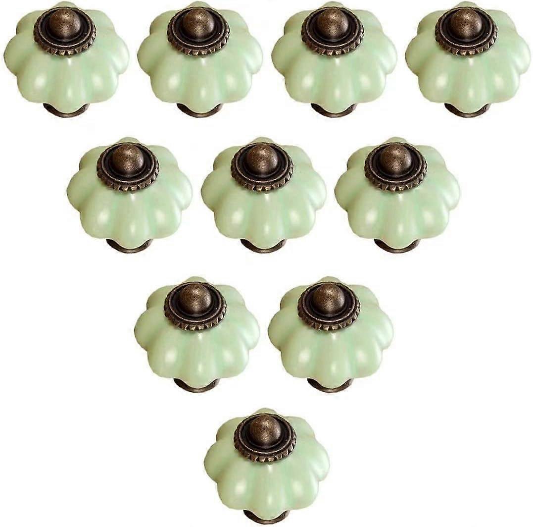 Vintage Pumpkin Shape Ceramic Cabinet Knobs and Drawer Pulls, 10pcs with Zinc Alloy Base, White Blue Green
