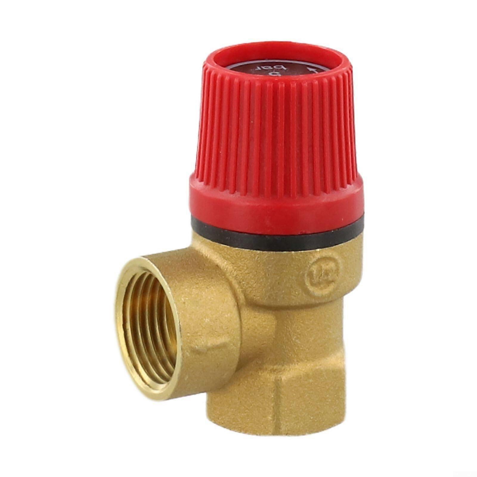 Brass Safety Valve 1/2 Inch for Heating Systems, 5 Bar Automatic Pressure Relief with Drain