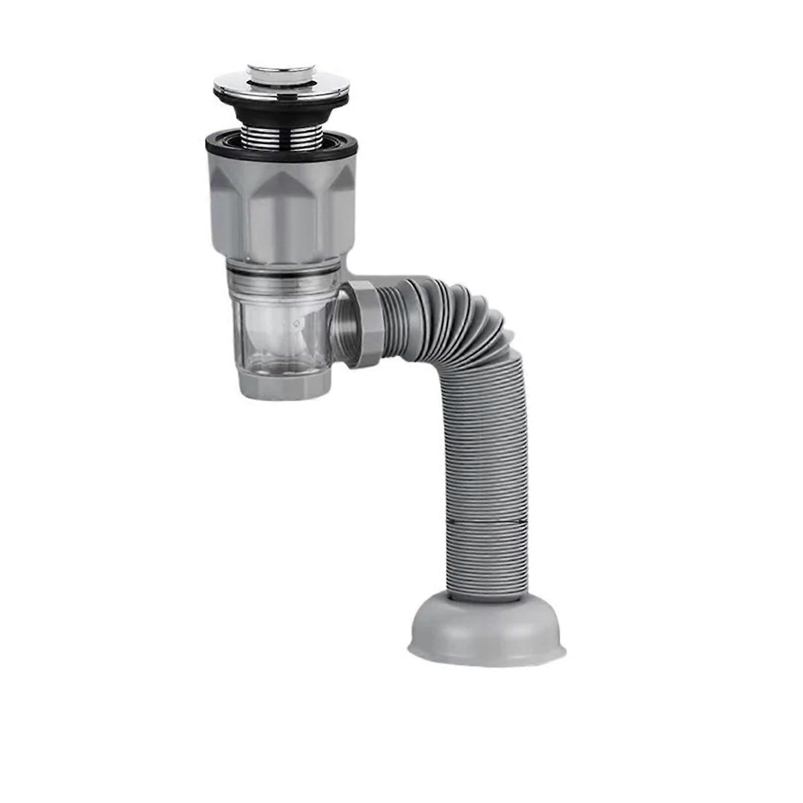 Flexible AntiOdor Sink Drain Pipe with Deodorizing Filter for Bathroom, Gray, Universal Fit
