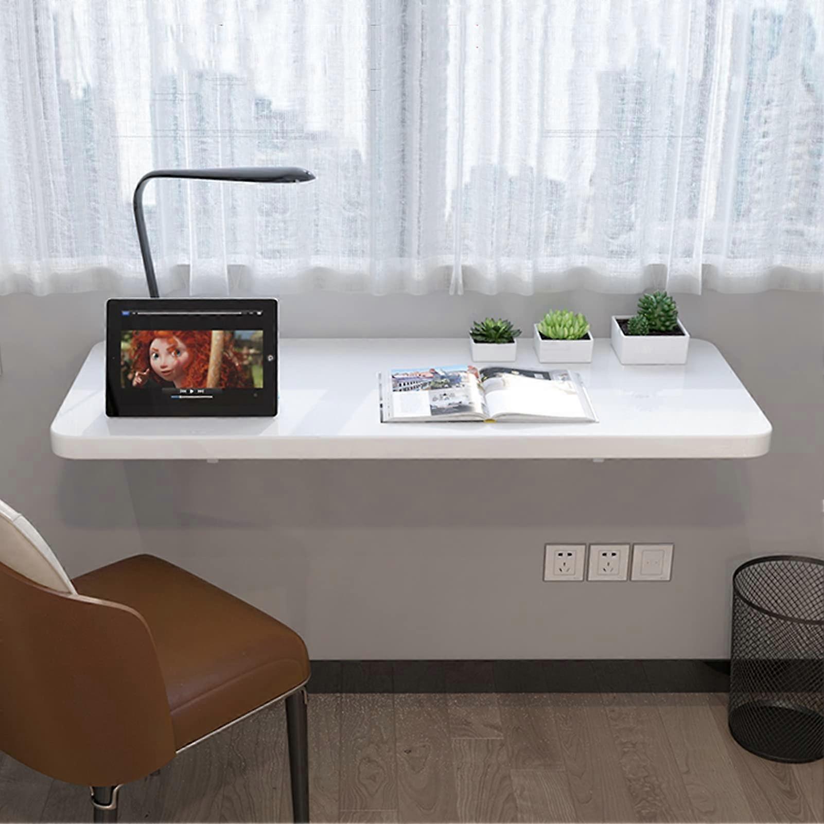 White Wall Mounted Folding Table, Wooden SpaceSaving Desk for Kitchen Dining or Small Spaces