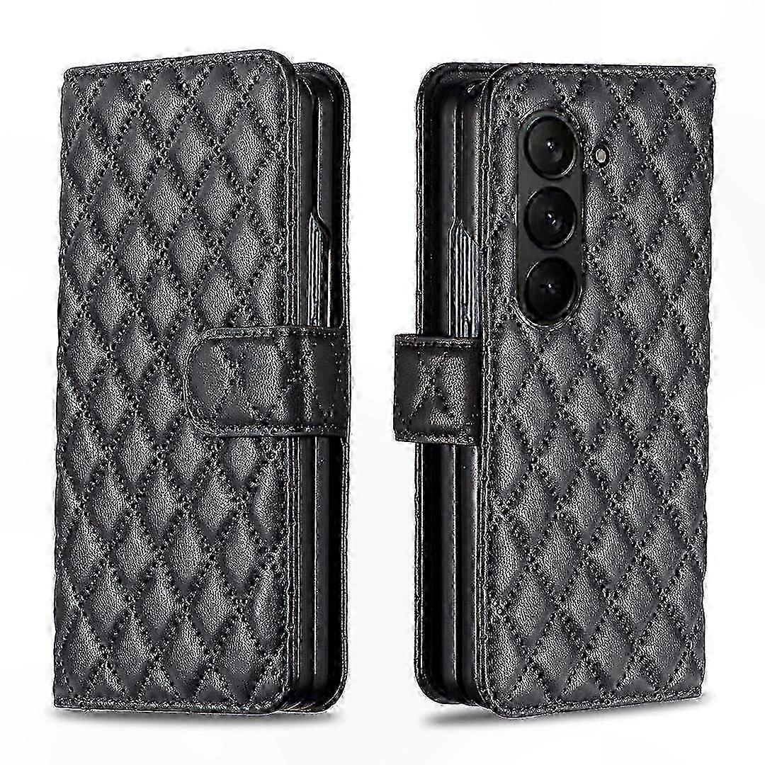 Refined Leather Phone Case with Diamond Pattern and Multi-Functional Wallet Design