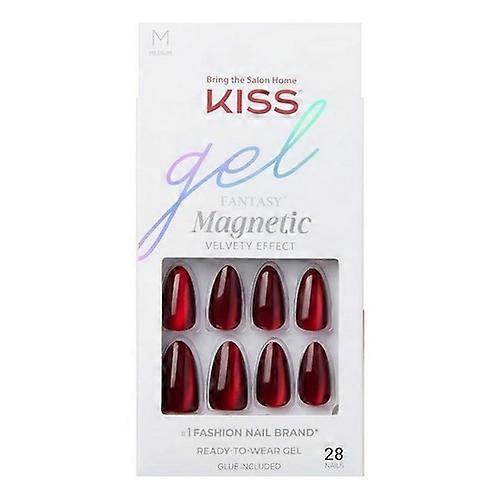 KISS Products Gel Fantasy Magnetic Press On Nails Almond Solid Red, 28 Count (Case Of 2)