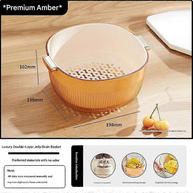 Kitchen Double Layer Thickened Vegetable Wash Basin, Multifunctional Fruit Drainer for Kitchen